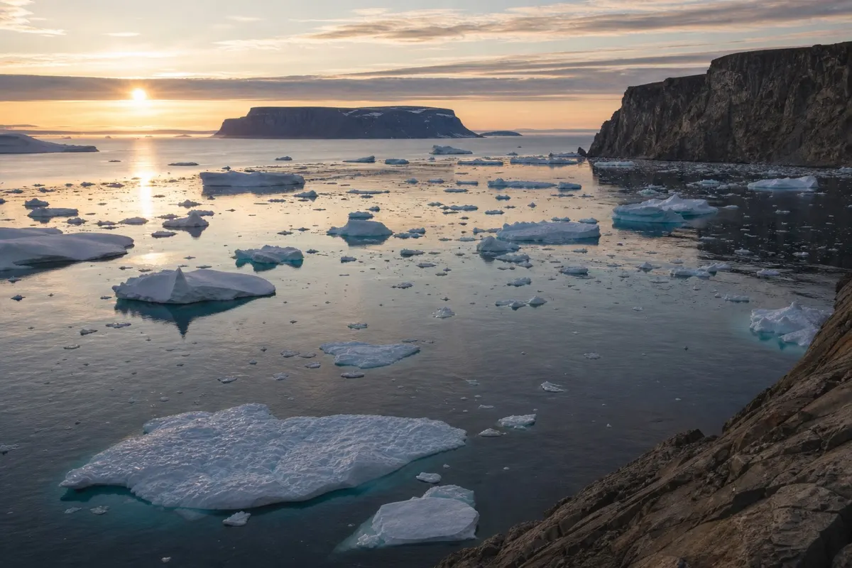 Massive icebergs drifting at the mouth of the Ilulissat Icefjord